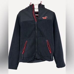 Hollister Men’s Navy Blue Fleece Jacket with Hoodie